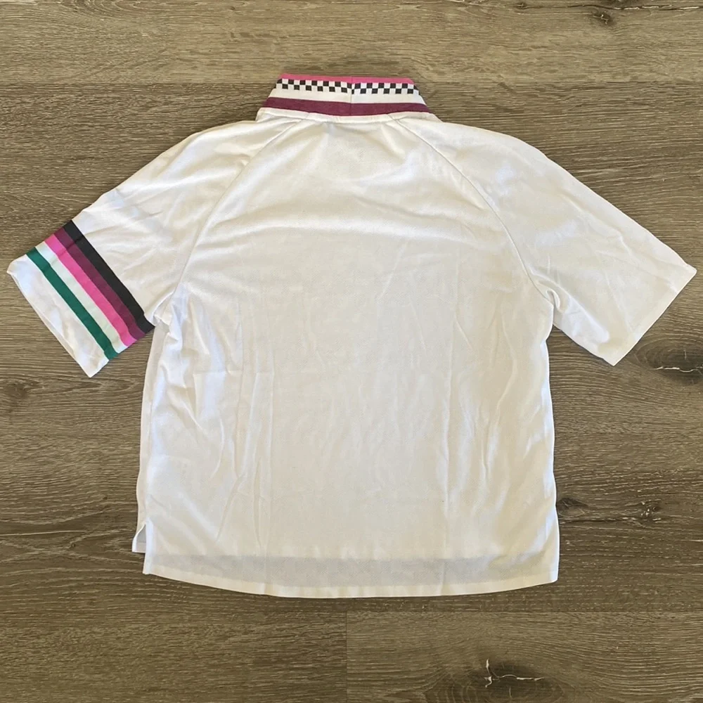 Nike White Short Sleeve Tee with Pink, Black & Teal Stripe Details